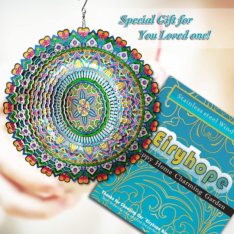 Eiryhope Mandala Rich Love Wind Spinner - 3D Kinetic Wind Spinners | 12″ Laser Cut Stainless Steel Hanging Sculpture & Catcher for Outdoor Garden Yard Decor | Mandala Gifts for Mom, Dad, Women, Men - Image 4
